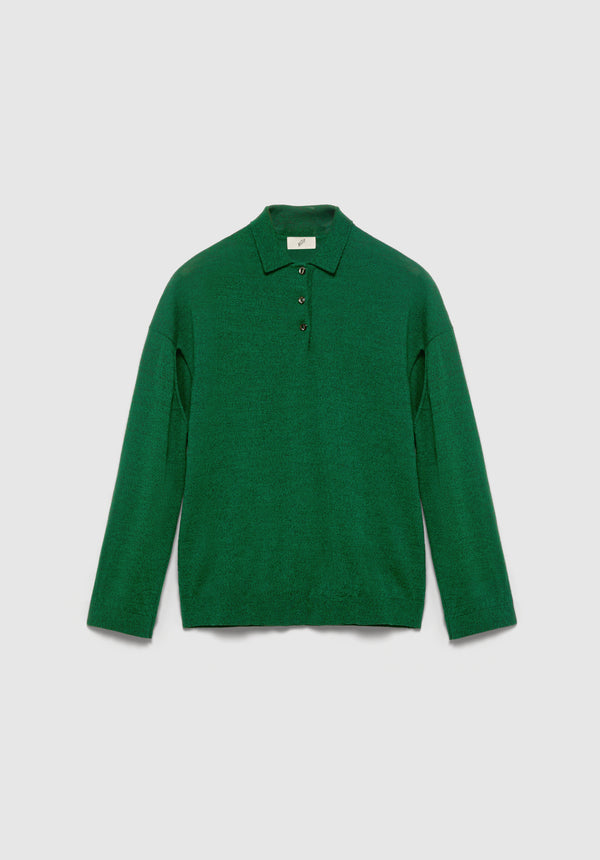 Polo-neck Cut-out Knit Sweater