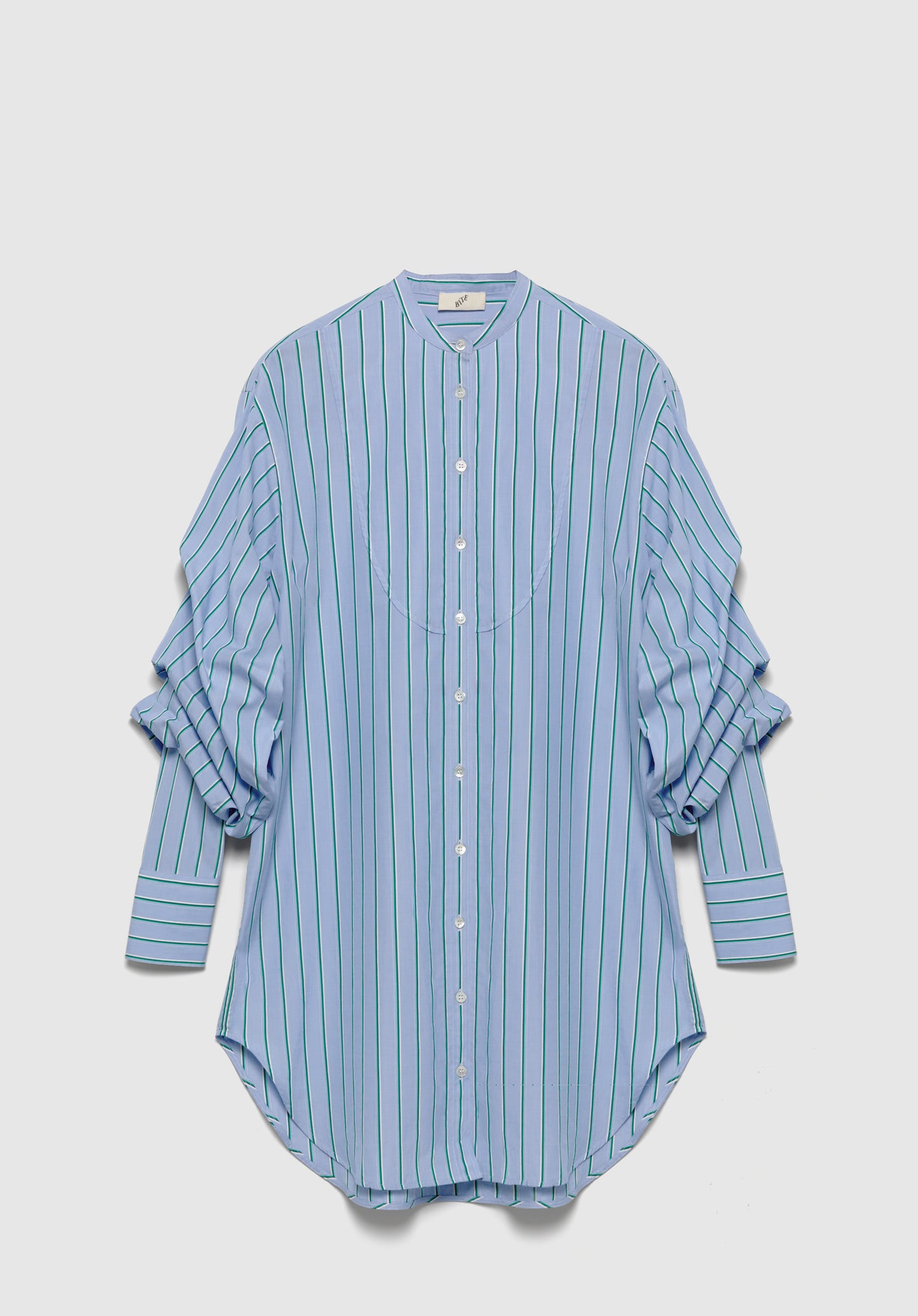 Striped Pleated Sleeve Shirt Dress