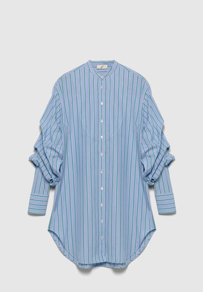 Striped Pleated Sleeve Shirt Dress