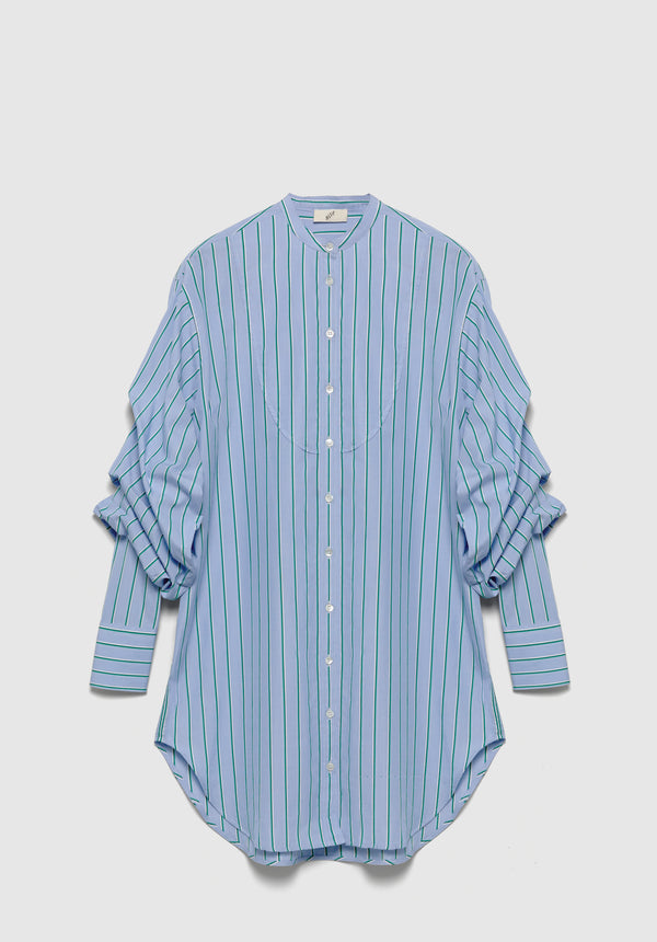 Striped Pleated Sleeve Shirt Dress