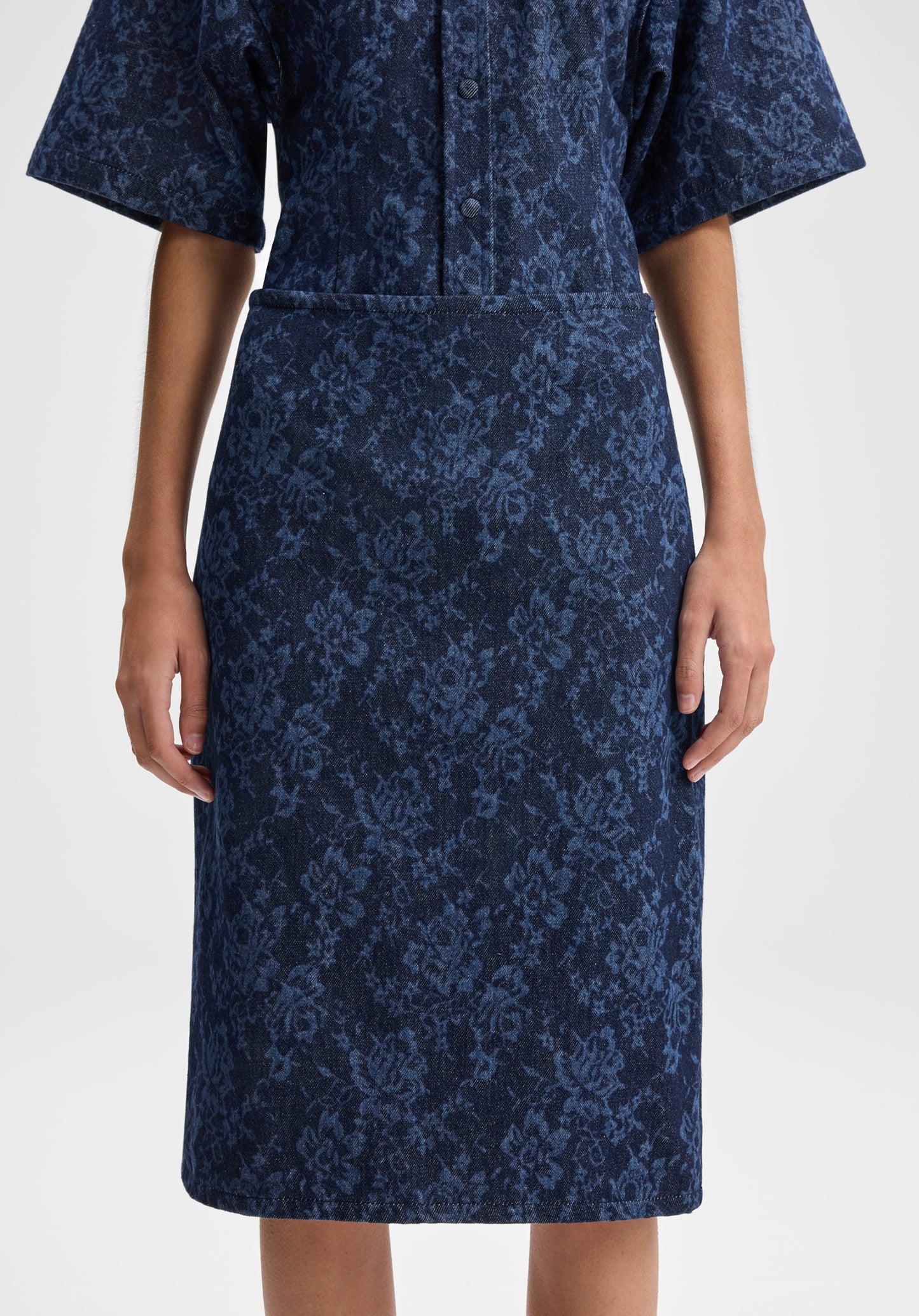 Lace Print Denim Skirt