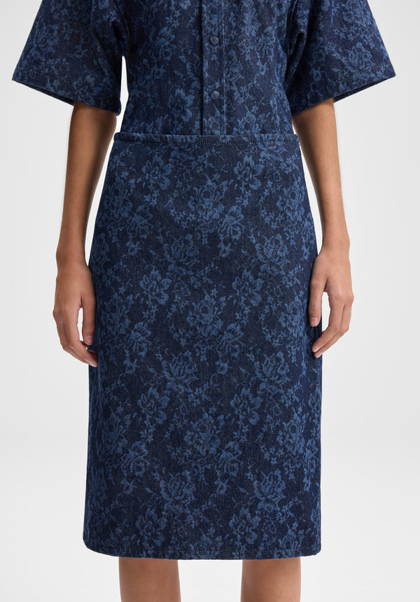 Lace Print Denim Skirt