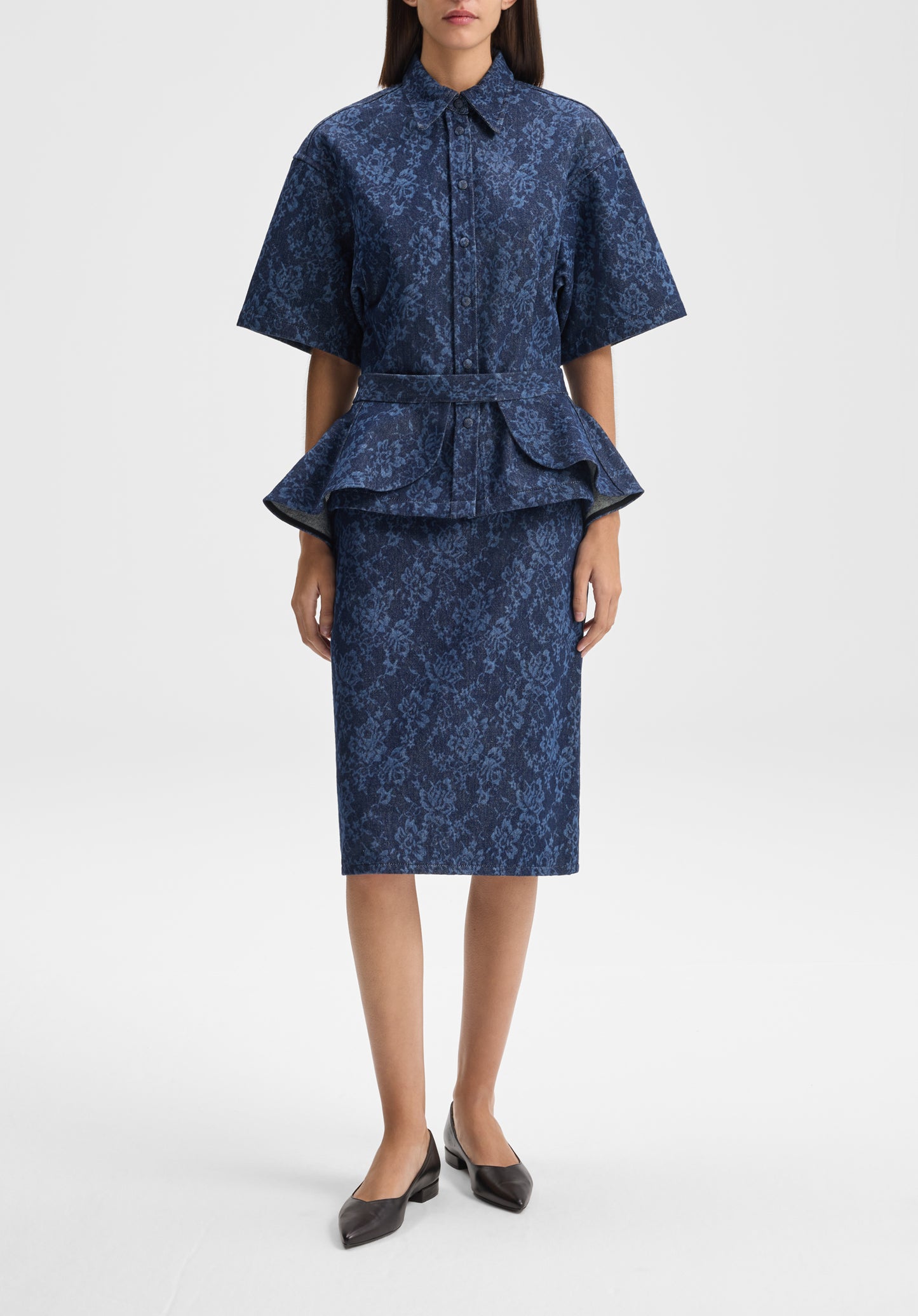 Lace Print Denim Skirt