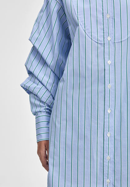 Striped Pleated Sleeve Shirt Dress