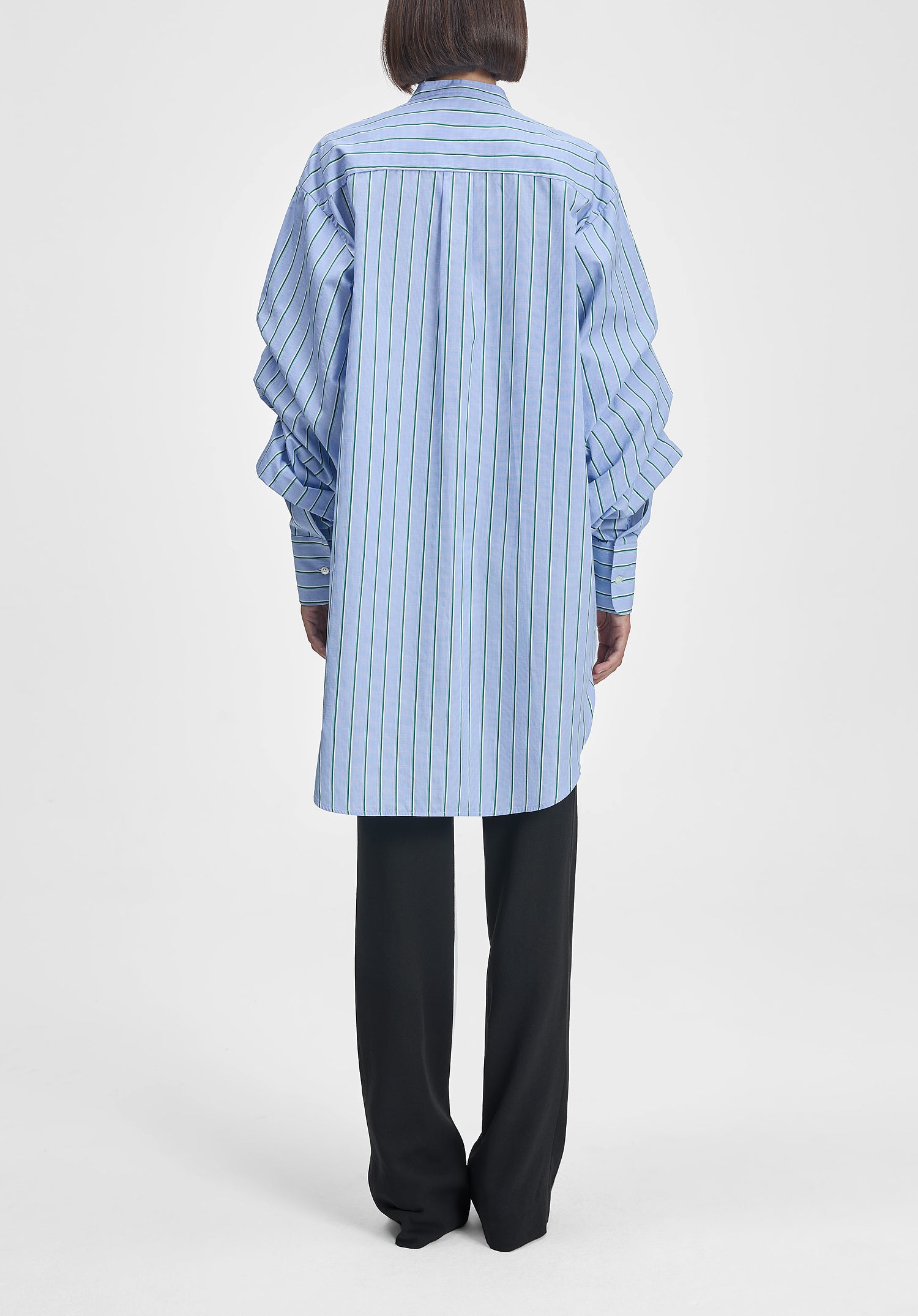 Striped Pleated Sleeve Shirt Dress