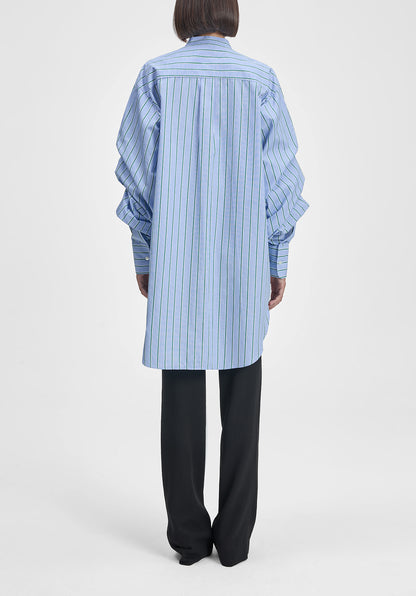 Striped Pleated Sleeve Shirt Dress