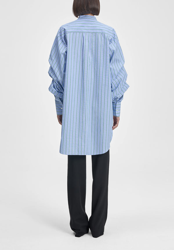 Striped Pleated Sleeve Shirt Dress