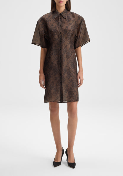 Lace Print Organza Shirt Dress