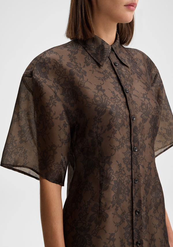 Lace Print Organza Shirt Dress