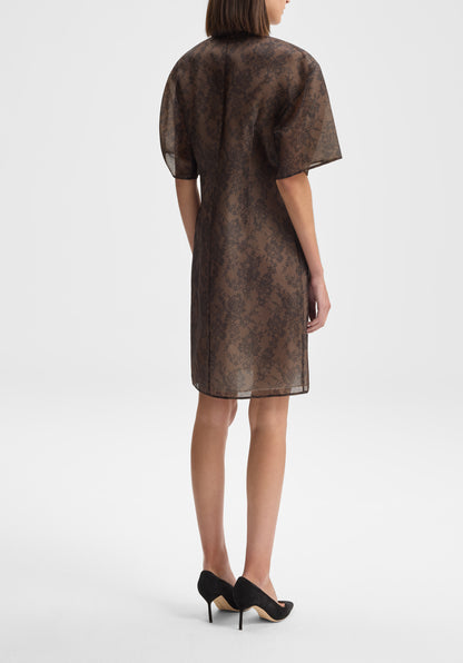 Lace Print Organza Shirt Dress