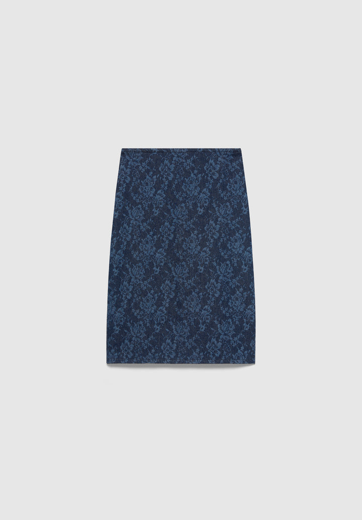 Lace Print Denim Skirt
