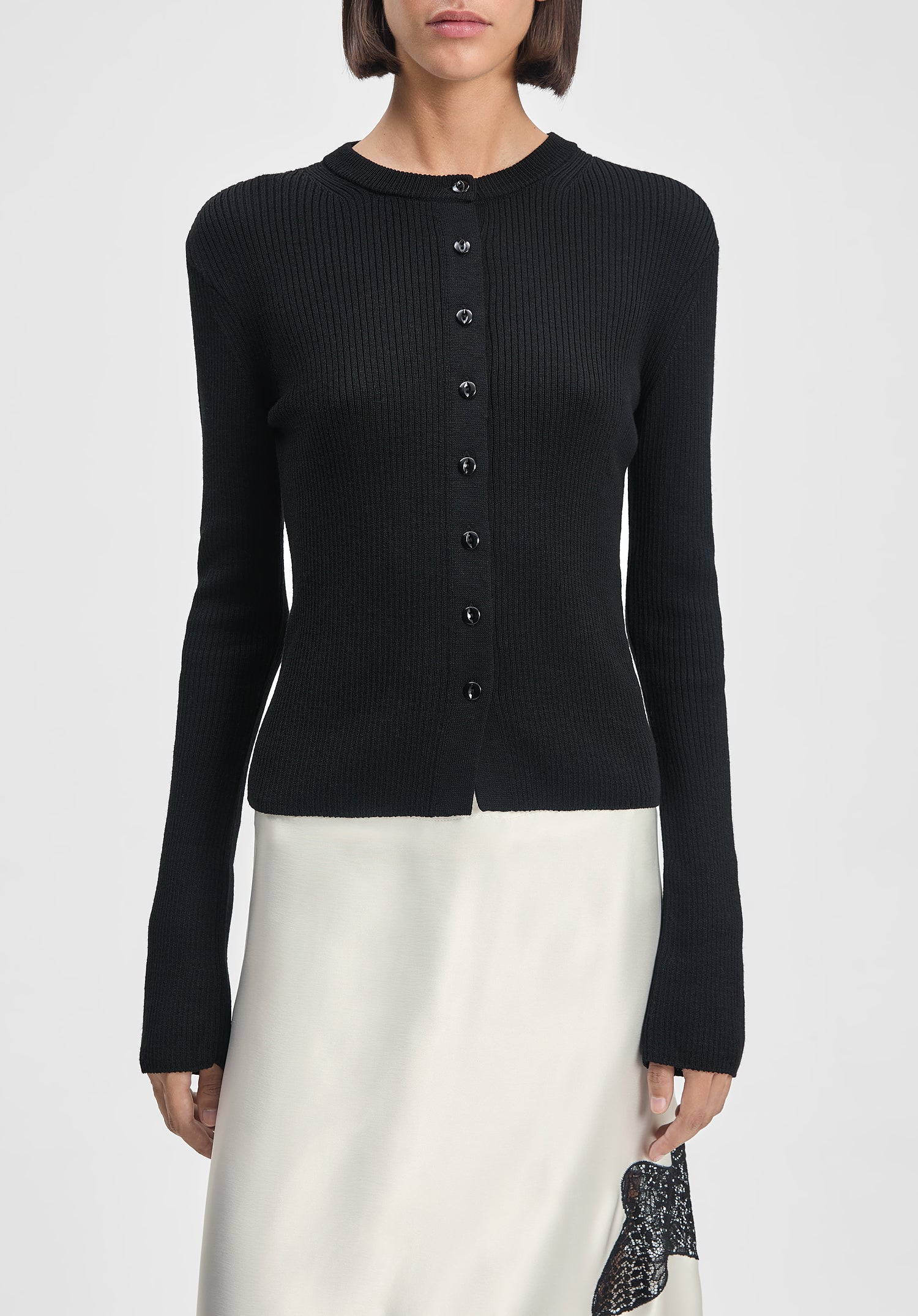 Slim Merino Rib Knit Cardigan