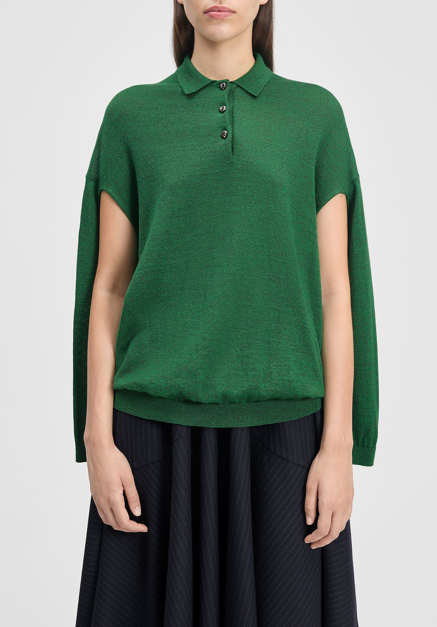 Polo-neck Cut-out Knit Sweater