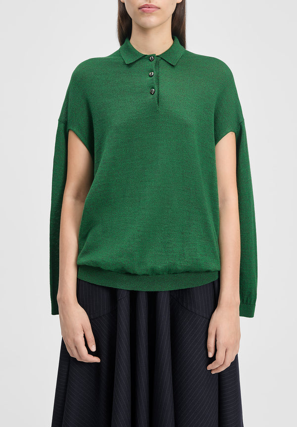 Polo-neck Cut-out Knit Sweater