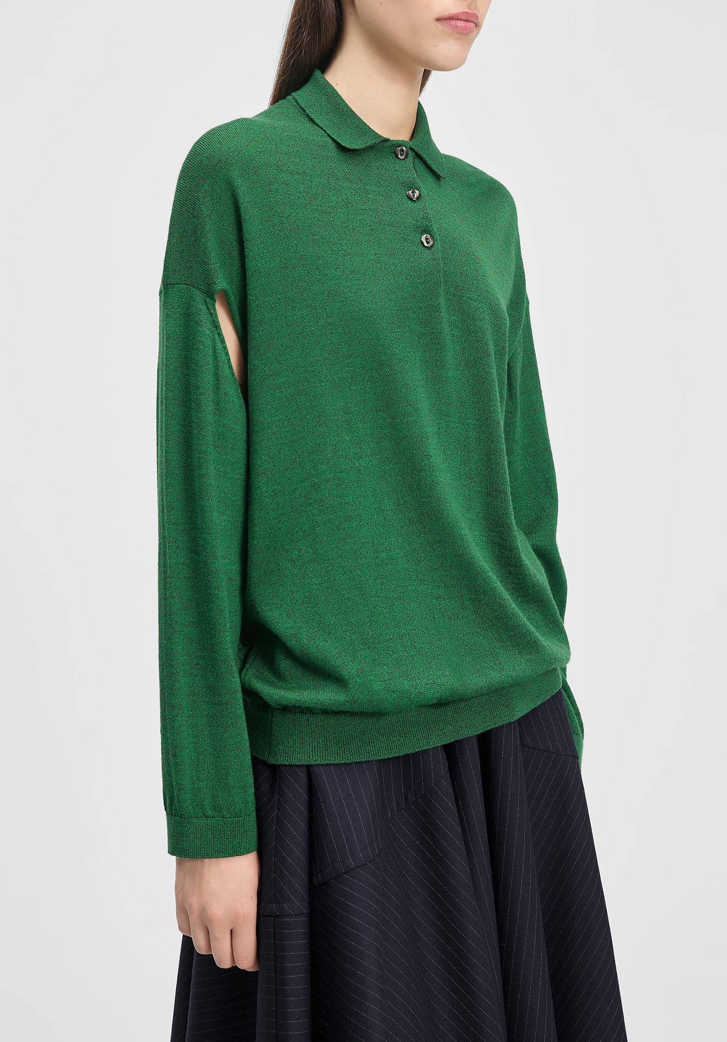 Polo-neck Cut-out Knit Sweater