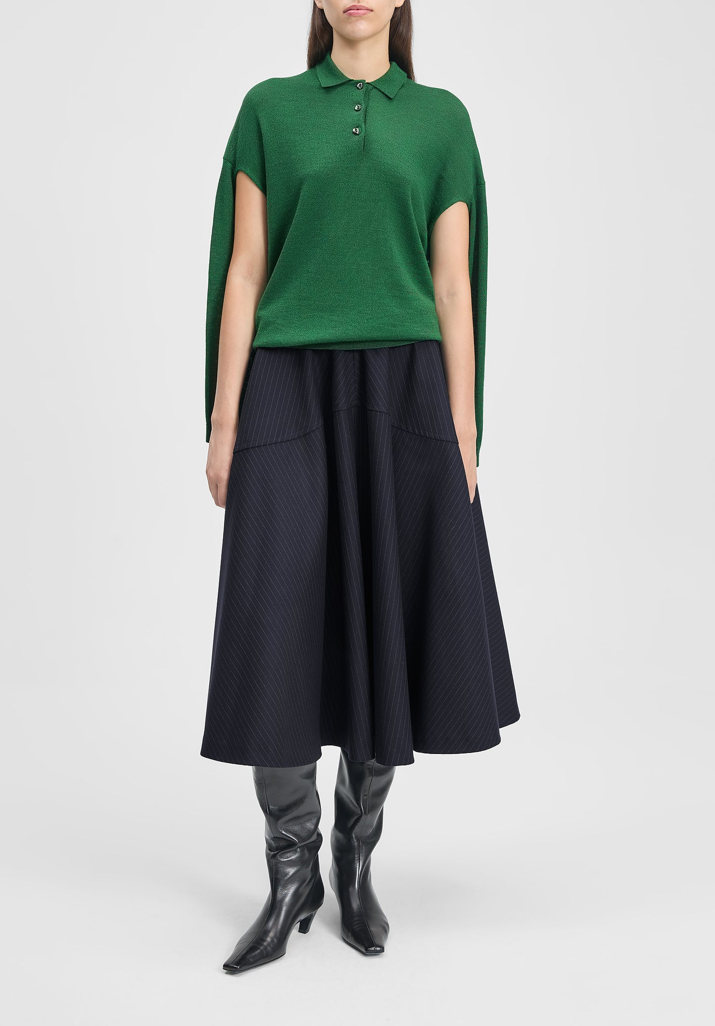 Polo-neck Cut-out Knit Sweater