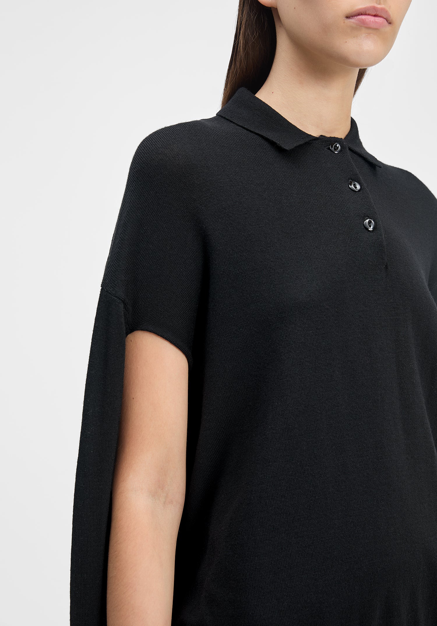 Polo-neck Cut-out Knit Sweater