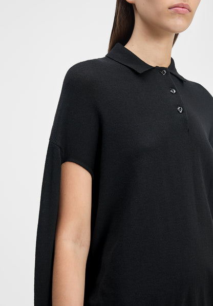 Polo-neck Cut-out Knit Sweater