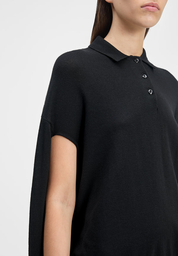 Polo-neck Cut-out Knit Sweater