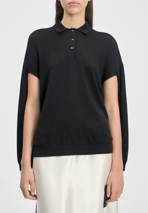 Polo-neck Cut-out Knit Sweater