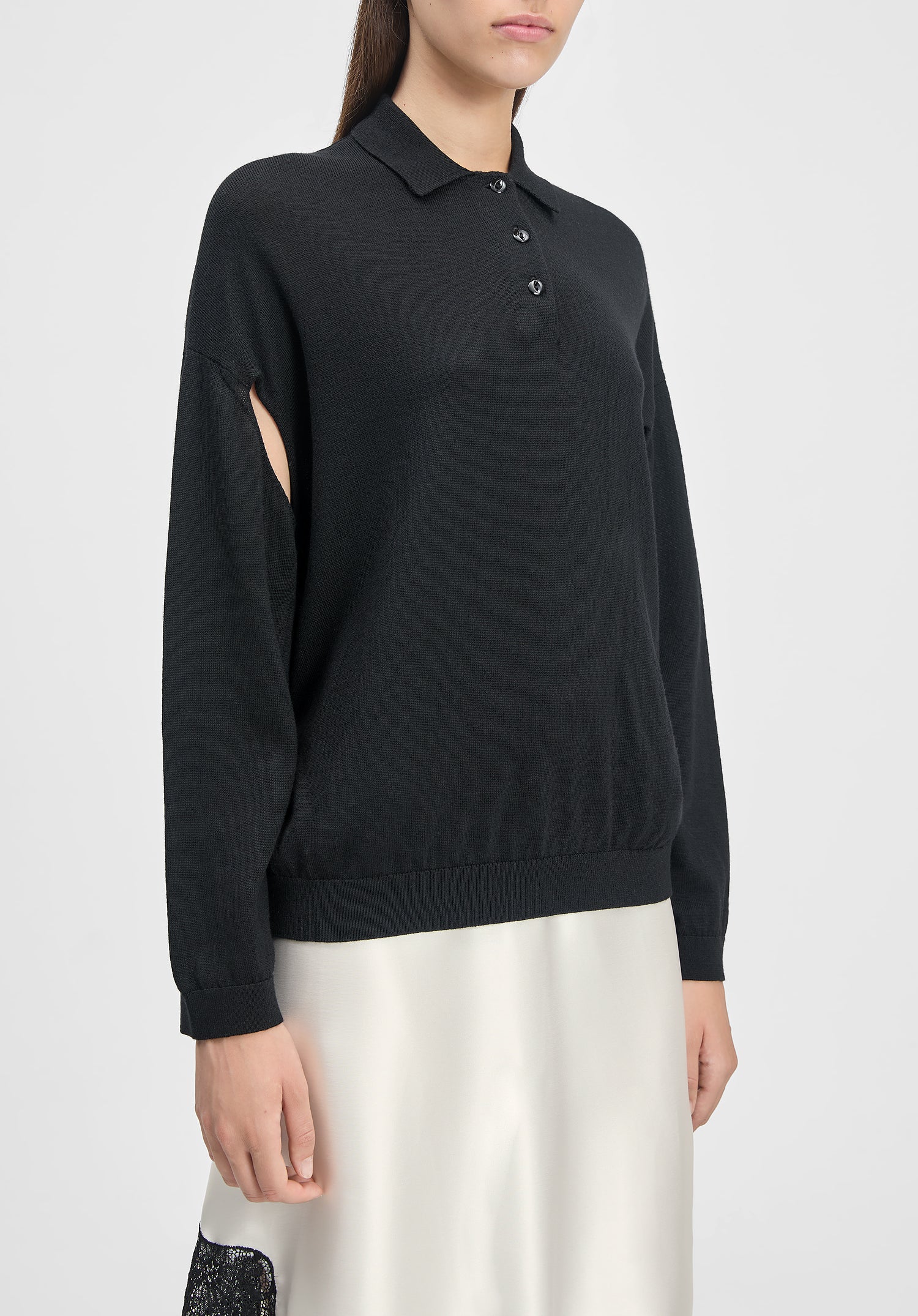 Polo-neck Cut-out Knit Sweater