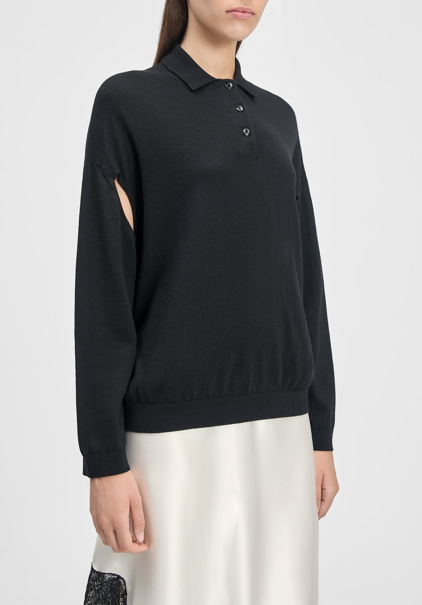 Polo-neck Cut-out Knit Sweater