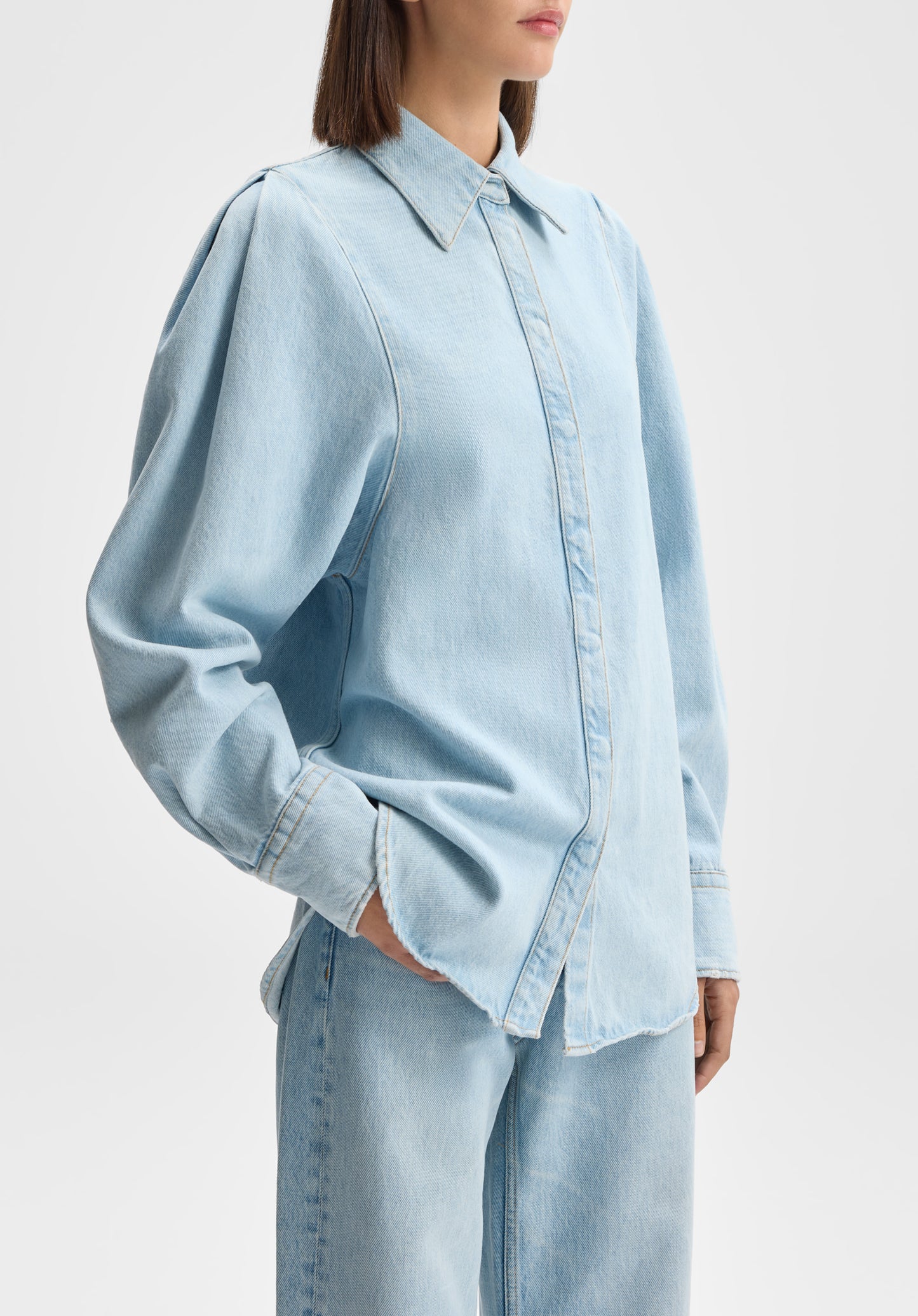 Sculpted Sleeve Denim Shirt